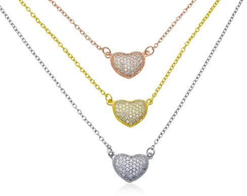 Damen-Collier 3 Herzen 925 Sterling Silber vergoldet Tricolor 162 Zirkonia 45cm lang Silberkette Halskette Rosé