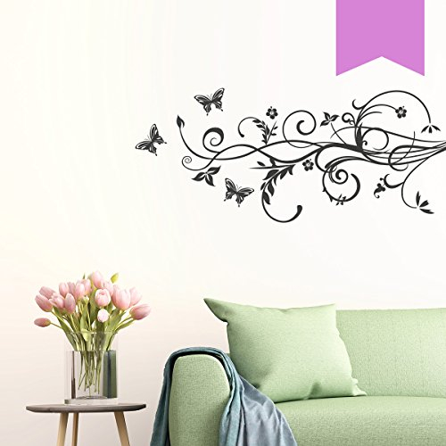 WANDKINGS Wandtattoo - Schmetterling Hibiskus Ranke - 140 x 59 cm - Flieder - Wähle aus 5 Größen & 35 Farben