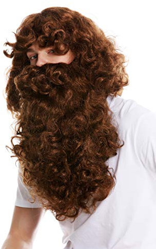 WIG ME UP - 46-A+B-ZA6A Perücke und Bart Set Deluxe Knecht Ruprecht Prophet Einsiedler Eremit Magier Braun