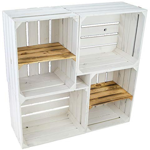 4er Set Massive Obstkiste Apfelkiste Weinkiste aus dem Alten Land +++ 50 x 40 x 30 cm (NEU Weiss 2 x ohne 2X geflammt Quer)