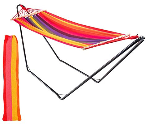 Harbour Housewares Garden Hammock with Spreader Bars - Multi Stripe - Outdoor Garden Camping Hammock Seat with Durable Fabric for Garden, Camping, Beaches, Festivals