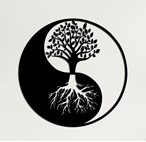 DEKADRON Metall Wandkunst Baum des Lebens - Yin Yang Dekor Wanddekoration Innendekoration Wandbehänge (88.9 cm W x 88.9 cm H / 90x90cm)