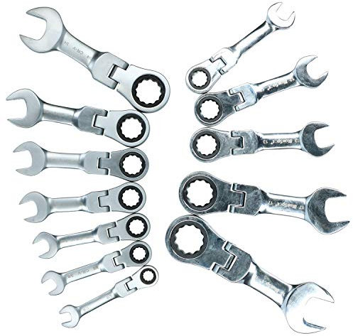AB Tools Metric + Imperial Stubby Flexible Flexi Combination Ratchet Spanner Set 12pc
