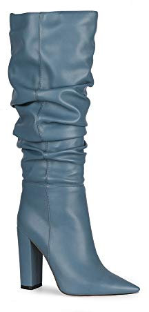 Pelle verniciata da donna alla moda con cerniera in pizzo con tacco alto a blocco, comodi stivali alti al ginocchio per donna Zc2551, Blu, 45 EU