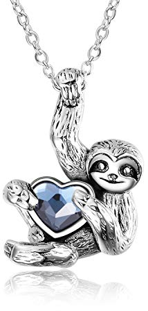 YAFEINI Faultier Geschenke 925 Sterling Silber faultier Halskette Faultier Schmuck für Damen,Männer (Blauer Kristall)