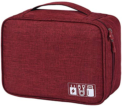 Ruyosn Kabel Organizer Tasche Wasserdicht Kabeltasche Klein Festplattentasche Elektronische Tasche Elektro Organizer Cable Bag Elektronik Zubehör Organisator Kabel Power Bank Rot