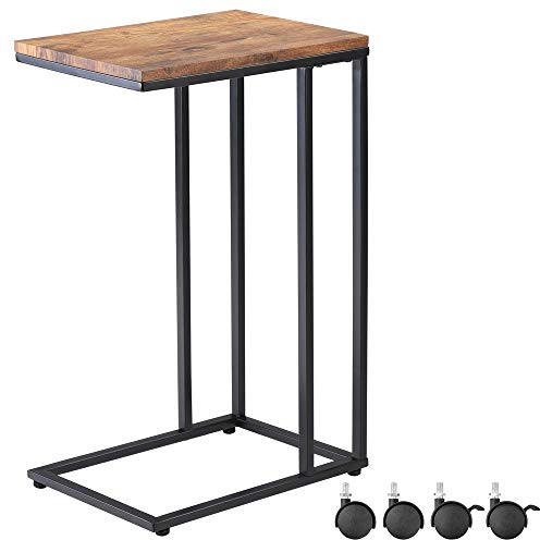 Casaria® Beistelltisch Holz Couch Schwarz 40kg Belastbarkeit 70cm Hoch 50x35cm Tisch Klein mit Rollen Laptop Kaffeetisch C Form Wohnzimmer Nachttisch Gestell aus Metall