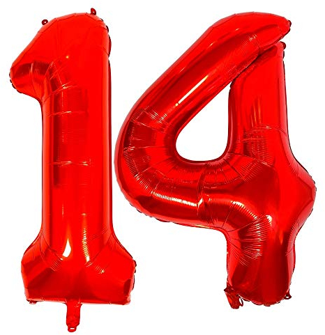 DIWULI Luftballon 14 Geburtstag XXL Rot - Zahl 14 Ballon