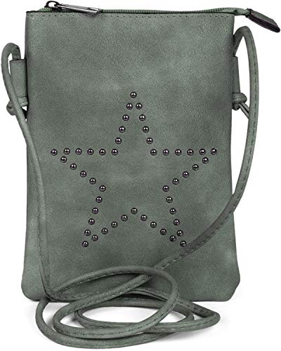styleBREAKER Mini Bag Umhängetasche mit Nieten in Stern Form, Schultertasche, Handtasche, Tasche, Damen 02012235, Farbe:Grau-Blau