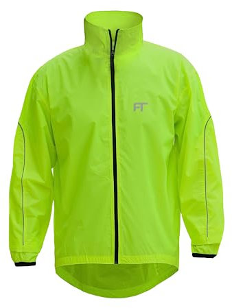 FT Fashion Track Veste de pluie imperméable pour homme, haute visibilité, légère, coupe-vent et réfléchissante avec poche arrière, Vert, XL