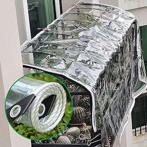 3.5m x 7.8m wasserdichte Transparente PVC Plane mit Ösen,Wetterfeste Plane Strapazierfähige Vordächer Faltbar,0,35mm Regenschutz Abdeckplane für Gartenmöbel Pflanzen Gewächshaus Pet Hutch Dach