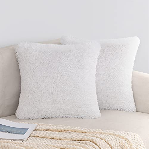 EMEMA Kissenbezüge Künstlich Pelz Kuschelkissen Fellkissen Sofakissen Dekorative Dekokissen Flauschig Kissenbezug Plüschkissen Kuschelig Couchkissen Kissen für Sofa 2er Set 45x45 cm Weiß