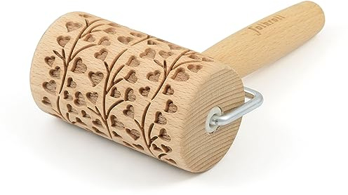Folkroll Teigrolle Spring Hearts, Mini, 9.5 cm, Nudelholz, Prägerolle, Muster, Motiv, Rolle, Buchenholz, 331552