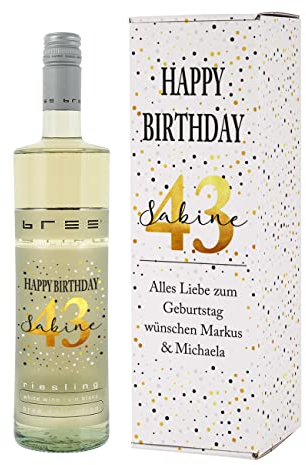 BREE Weinflasche (1 x 0.75 l) Geburtstagswein personalisiert mit Namen und Alter (riesling, Flasche + Verpackung)