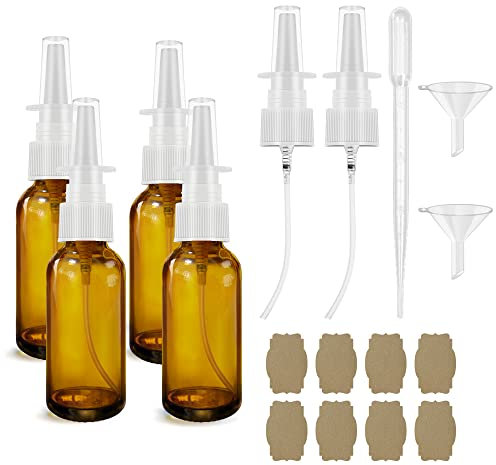 GIVAMEIHF Nasensprühflasche, 28 ml, bernsteinfarbenes Glas, nachfüllbarer Behälter, feiner Nebel, Bernsteinfarben, 4 Stück, Modern