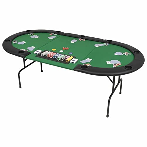 Mogou 9-Spieler Poker Falttisch 3-Fach Faltbar, Poker Table, Spieltisch, Blackjack, Poker Tisch, Roulette Tisch, Deko Casino Poker, Oval Grün