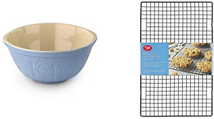 Tala Traditional Ceramic Stoneware Mixing Bowl in Blue and Cream Colour, Blue/Cream, 5000ml & 10A21605 Cake Large Loaf Cooling Rack, Unknown, 40 x 25cm , Black