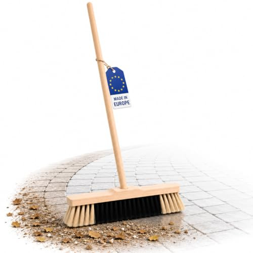 BAUSTER® Besen Zimmerbesen Außenbesen mit Stiel 120cm Straßenbesen Industriebesen Stubenbesen Hallenbesen Gartenbesen Handbesen für Straßen und Gehwege (Besen 400 mm + Stiel 120 cm)