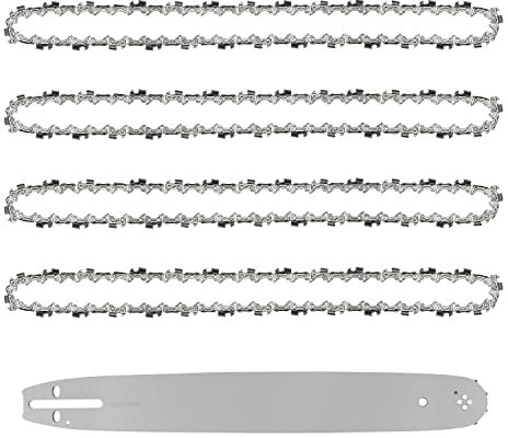 Confezione da 4 catene per motoseghe con barra di guida per motosega da 40 cm, barra di guida da 16 pollici, catene di ricambio per sega, calibro 1.3 mm, 57 maglie di azionamento