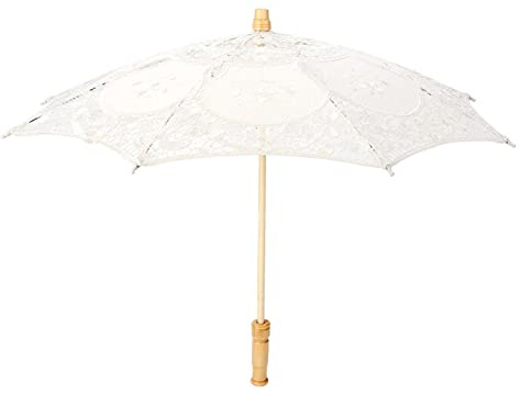 Tbest Spitzensonnenschirm Handgehte Spitze Blumenstickerei Sonnenschirm Hochzeit Braut Fotografie Regenschirm Weiß L