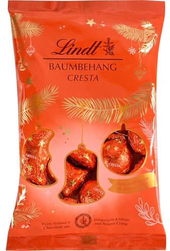 Lindt Schokolade | Baumbehang Cresta, 200g Beutel, Weihnachten, Dekoration | Weihnachtsschokolade, Vollmilch Schokolade, Krokant & Nougat, Deko, Christbaumschmuck, Mond, Glocke, Kugel, zum Aufhängen