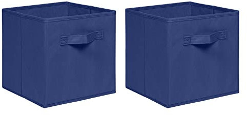 NICEME Foldable Cube Storage Unit Boxes, Non-Woven Fabric Storage Boxes Set, Clothes Drawers for Shelves, 26.5x26.5x28 cm (Navy, Set of 2)