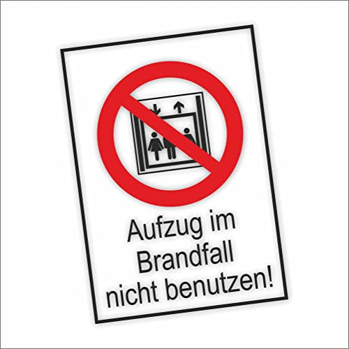 INDIGOS UG - Schilder - 300x200 mm - Schild 2 Stück - Aufzug im Brandfall nicht benutzen - Aluverbundplatte - für Garage, Hotel, Parkplatz, Schule, Carport, Firma