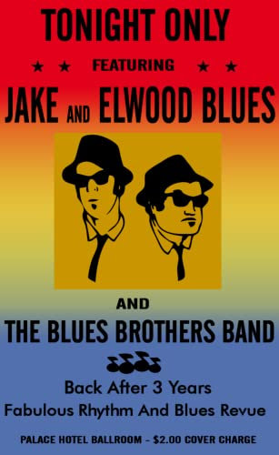 Blues Brothers Poster A4 - Filmkunstposter in verschiedenen Größen für Wohn- oder Schlafzimmerideen. Randlose Kultfilmbilder, klassische ikonische 70er, 80er, 90er Jahre, Vintage-Retro-Wanddekoration
