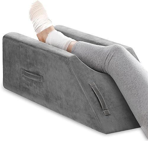 UBBCARE Leg Elevation Pillow for Leg/Knee Surgery Recovery, Memory Foam Leg Pillow with Velvet Washable Cover, Small Grey