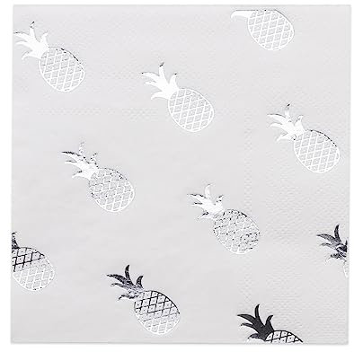 Cocktail-Servietten aus Papier mit Silberfolie, Ananas-Muster, Partyzubehör (12,7 x 12,7 cm, 3-lagig) (silberne Ananas), 80 Stück