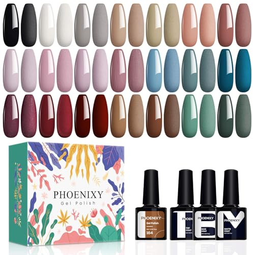 Phoenixy U V Nagellack Set 21 Stk. 8ml Gel Farblack Set Gel Nagellack U V mit Unterlack Überlack Matte Überlack Geschenk