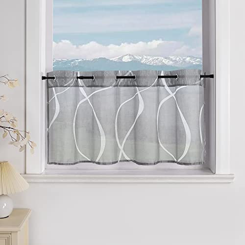 Delien Scheibengardine mit Ösen Ausbrenner Bistrogardinen Modern Kurzstores für Küche Transparente Gardinen mit Bogenlinie Muster Klein Fenster Kurz Schals Landhaus BxH 140x60cm,Grau