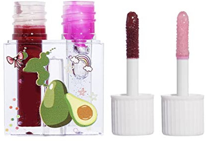 Kissing Double Headed Fruit Lip Gloss Set Moisturizing Moisturizing Lip Oil Lip Glaze Dudu Pearl Glazed Lip Gloss 7ml Rainbow Lipstick (A, One Size)
