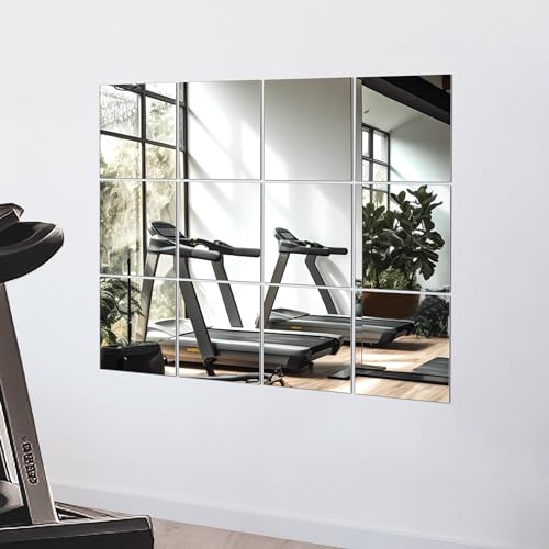 TRAHOME Wandspiegel, volle Länge, 30,5 x 30,5 cm, 12 Stück, Heim-Gym-Spiegel, rahmenloser Körperspiegel, Wandmontage für Fitnessstudio, Schlafzimmer, Wohnzimmer, über der Tür (30,5 x 30,5 cm – 12