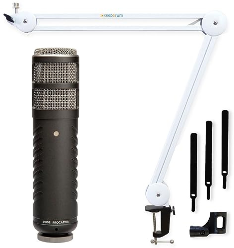 Rode Procaster Microphone Micro sur Pied + Trépied Keepdrum MS138 Blanc