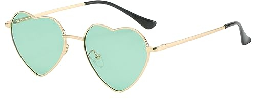JCTAIFOO Polarisierte Herz Sonnenbrille für Damen Vintage Mode Liebe Form Gold Metallrahmen Nette Party Festival Brille Gold/Grün