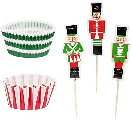 Nutcracker Cake Cases and Toppers - A Christmas Baking Cupcake Kit for Kid or Adults 24pieces - NO Plastic