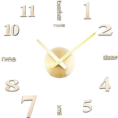 Yuehuamech Stumme DIY rahmenlose Wanduhr große Moderne 3D-Spiegel Aufkleber Metall große Uhren stille Wandaufkleber Uhr für Home Office Küche Schlafzimmer Wohnzimmer Hotel Dekor