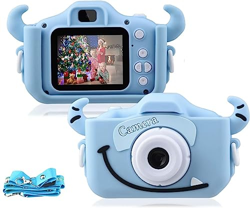 Kinder Kamera Selfie Fotoapparat Kinder mit weicher Cartoon Silikonhülle,2,0 Zoll Bildschirm Dual Lens 1080P HD 20MP KinderKamera für 3 bis 12 Jahre Alter Jungen und Mädchen Spielzeug(Blau)