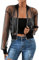 GORGLITTER Mesh Jacke Damen Transparent Jacke Mit Reißverschluss Durchsichtig Netzstoff Jacke Leichte Jacke Glitzer Schwarz L