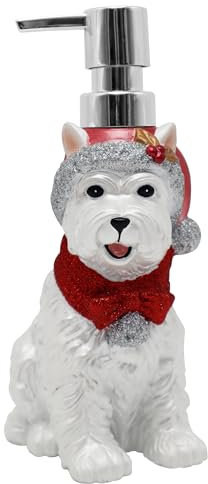 Indecor Home Christmas Soap Dispenser for Bathroom Sink, Kitchen Countertop, Lotion Pump Xmas Holiday Theme 100% Resin for Hand Soap Dish Soap Lotion, Home Decor, Refillable (Panting Pup) Dog