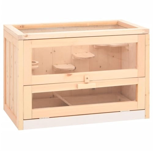Homgoday Hamsterkäfig 60 x 35,5 x 42 cm aus massivem Fichtenholz, Käfig für Tiere, Hamsterkäfig für draußen für Geflügel, Tiere