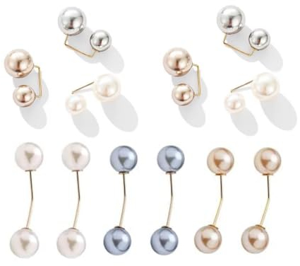 Changyeah Lot de 12 broches à double perles pour col - Broche à perles - Accessoires de vêtements pour femme - Broche à perles - Pour robe de mariée - Cadeau pour femme et fille, Métal