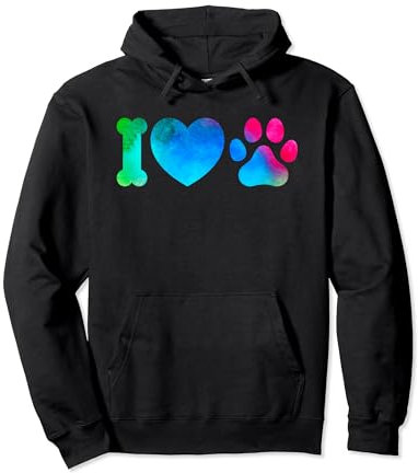 I Love My Dog, buntes Hundepfoten-Shirt für Damen, Hunde Pullover Hoodie