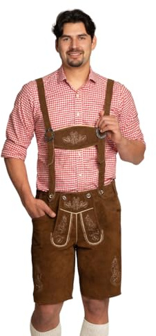 Tannhauser Lederhose Flachau Corto con Bretelle 100% Pelle bovina Marrone Scuro Vera Lederhose Uomo per Oktoberfest Uomo - Taglia dalla XS alla 5XL