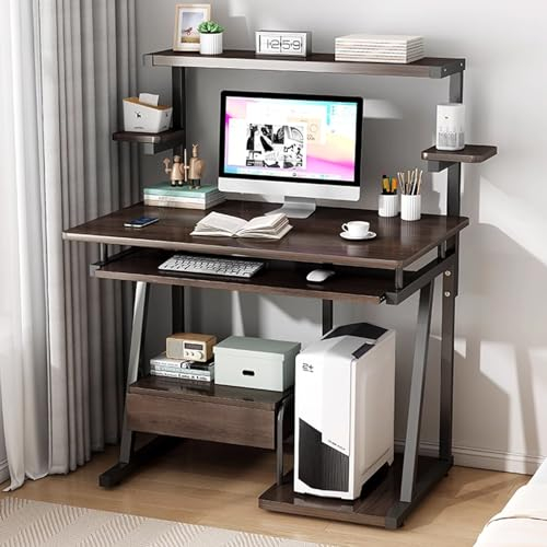 Schreibtisch for Office PC, Computertisch mit Tastaturablage und Schubladen, Gaming-Schreibtisch mit Ablage, PC-Laptop-Tisch for Schlafzimmer, Arbeitszimmer, Wohnzimmer