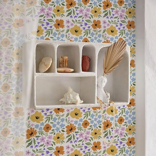 Funlife Klebefolie Bunt Möbelfolie Selbstklebend, Tapete Kinderzimmer Schachbrett, Schrankpapier Möbelklebefolien für Küche Wohnzimmer Schlafzimmer, Blumentapete 41 x 101 cm