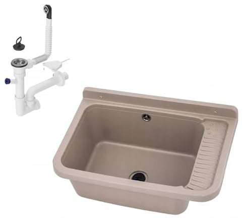 Fregadero de vertido, lavabo, lavabo exterior, jardín, garaje, sótano, fregadero, lavadero, taller, lavabo grande (beige)