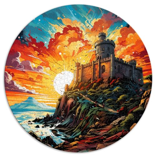 1000-teiliges Puzzle, Schloss Sao Jorge, kreatives rundes Puzzle, für Erwachsene und Kinder, Papppuzzle, tolles Geschenk für Erwachsene, Größe: 67,5 x 67,5 cm