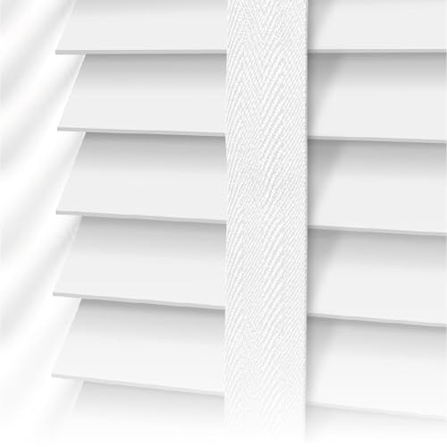 EV DEKOR Faux Wood Window Blinds with Tape, 50mm Slats, Easy Fit Home Office Venetian Blinds (45 X 213cm) - White window blinds
